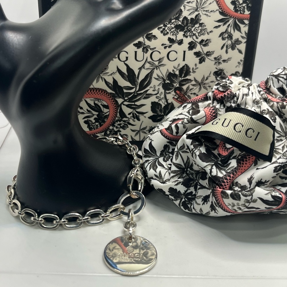 Gucci Bracelet Sterling Silver round dangle w box & pouch - Picture 13 of 16